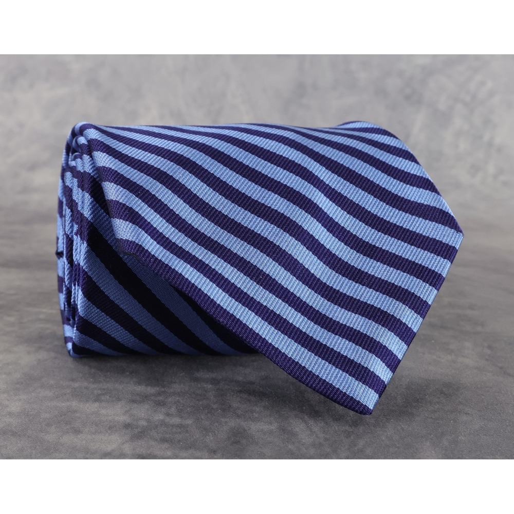 Brooks Brothers 100% Silk Necktie Blue Navy Repp Stripe Classic Makers USA Made - Picture 10 of 10